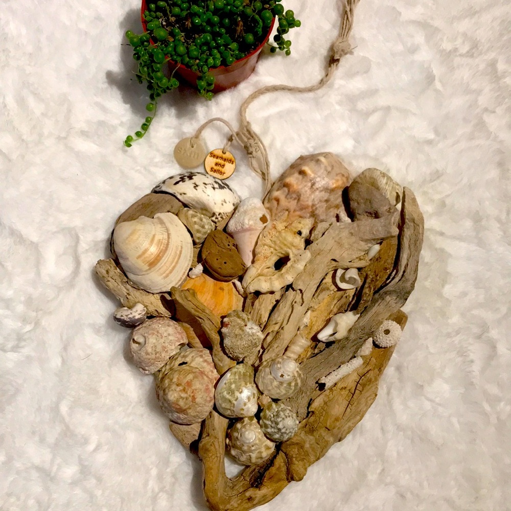 Handcrafted Seashells + Wood Heart Shape